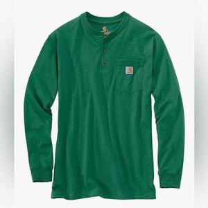 Carhartt Men's Loose Fit Heavyweight Long-Sleeve Pocket Henley T-Shirt Green